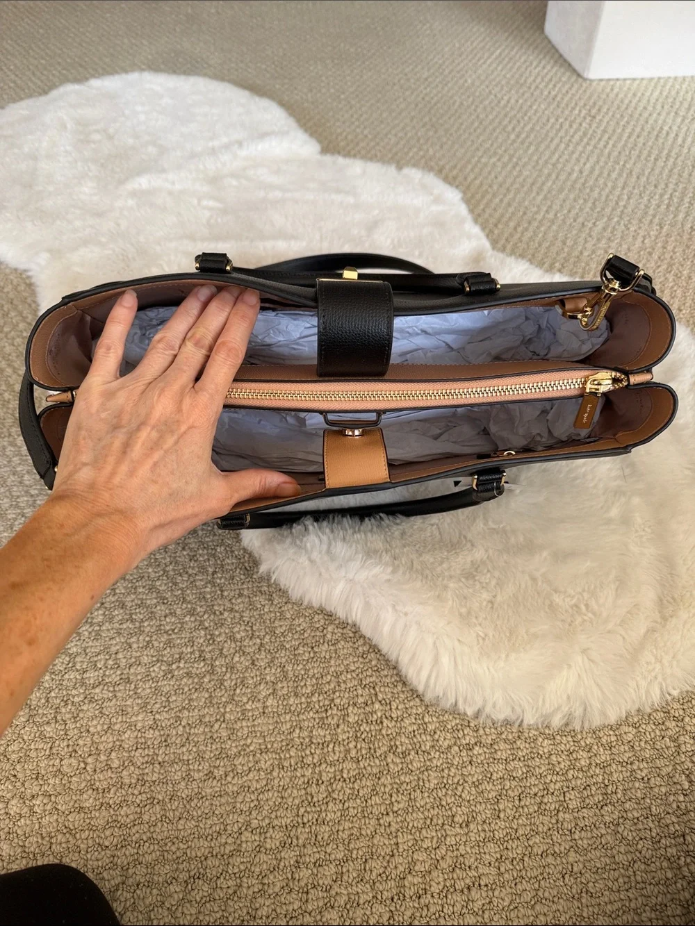 kate spade Black Leather Structured Large Tote with Gold Hardware